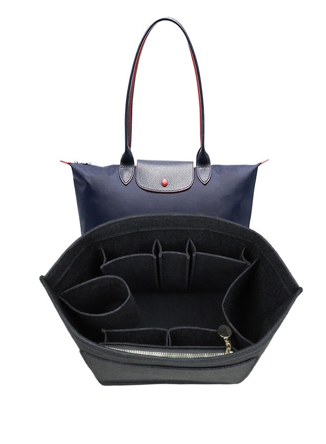 Lckaey purse organizer inserts with zipper shelf bag insert for longchamp tote organizar divider le pliage hand 026Aterrimus-L - Image 1